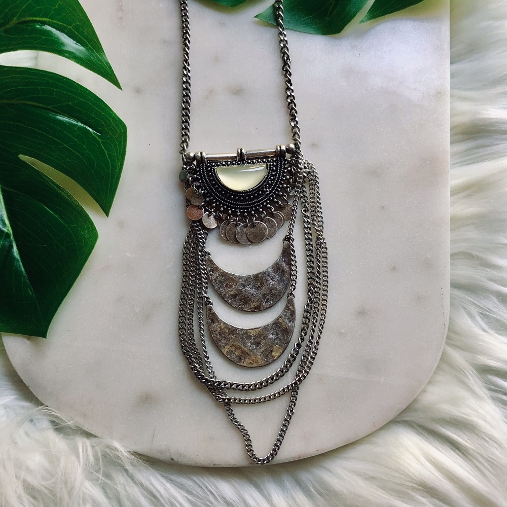 boho layered opal long necklace